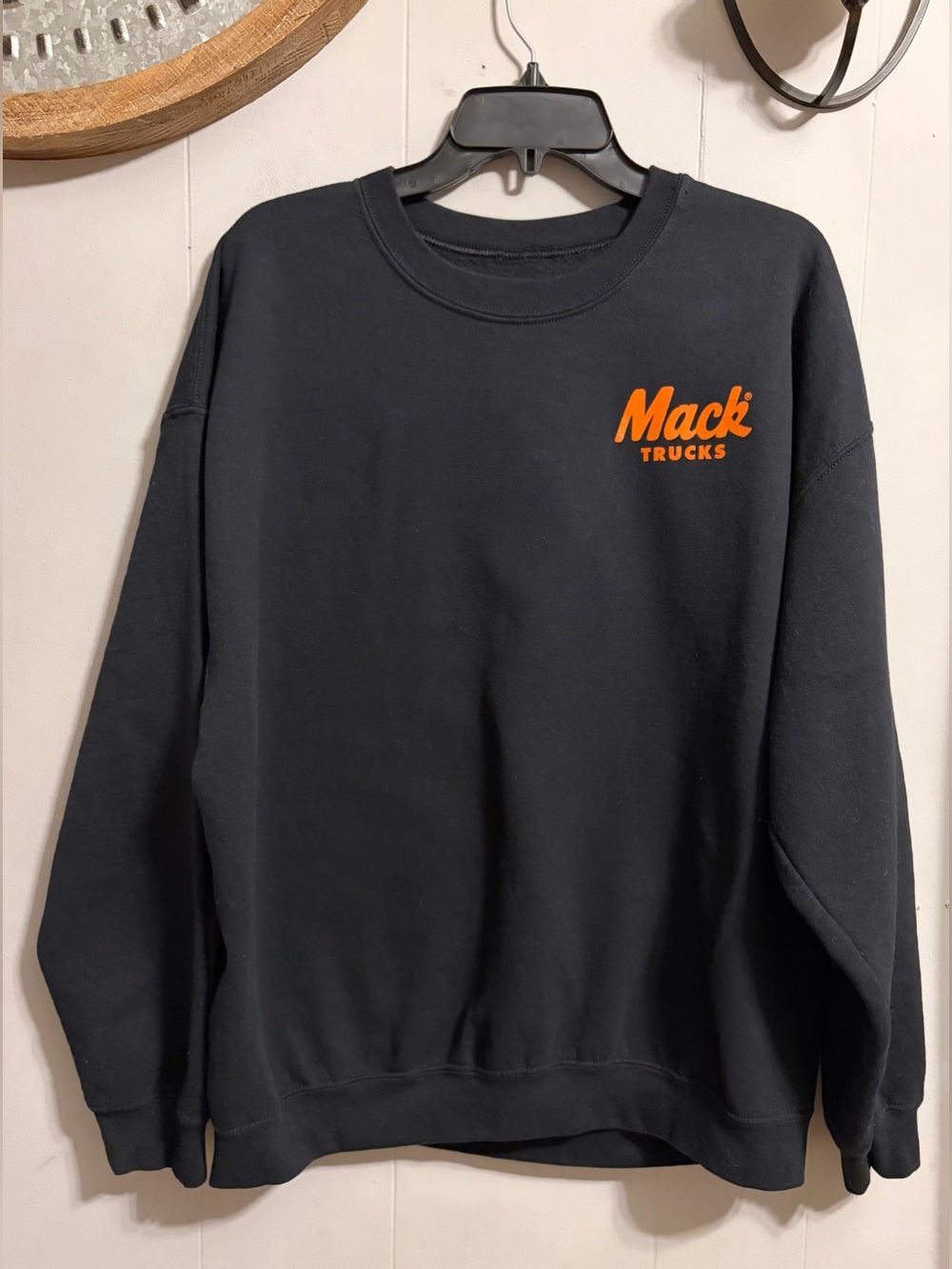 Men's  Black Crewneck Sweatshirt with  Mack Orange Logo